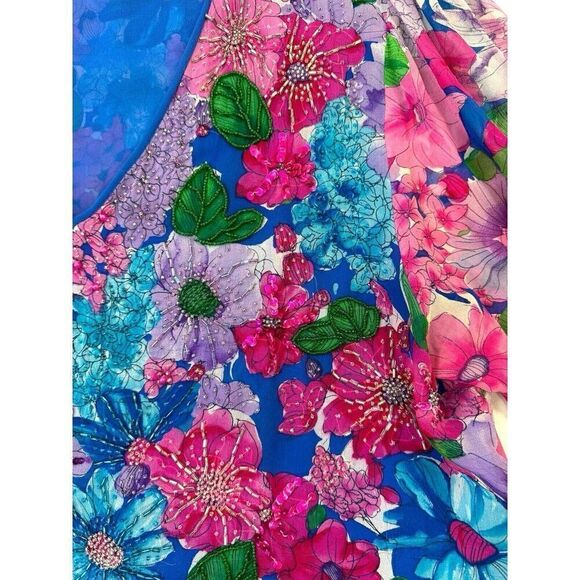 Art To Wear Fairy Floral Colorful Women’s Tunic Top Large Beaded Sequin Bright - Picture 3 of 16